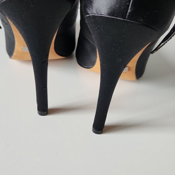 BADGLEY MISCHKA | Satin heels embellished bow crystals black sz 8 - Picture 7 of 9